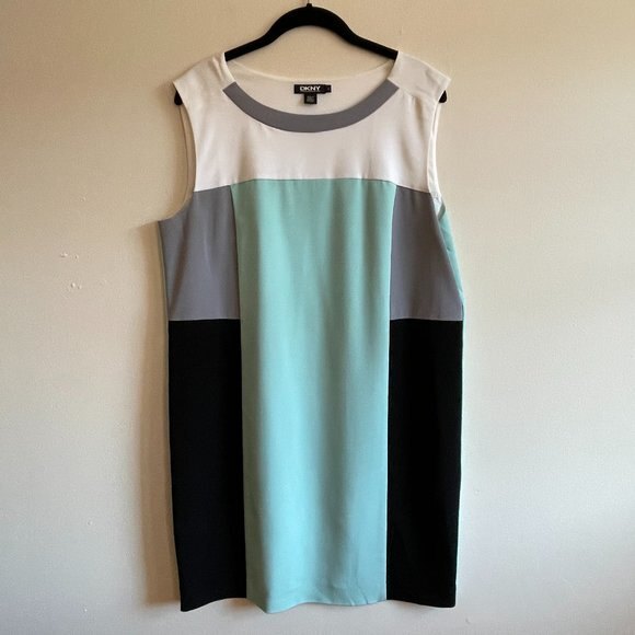 DKNY Color Block Scoop Neck Sleeveless Paneled Dress Large - Picture 5 of 9